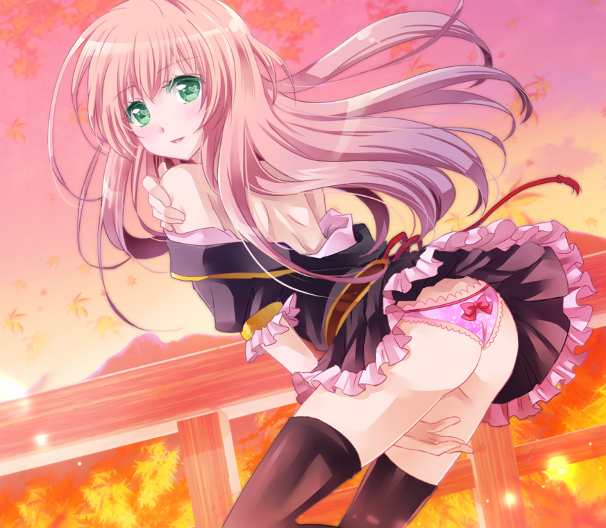 1boy, alternate_eye_color, alternate_hair_color, ass, bare_shoulders, fall, gongitsune, green_eyes