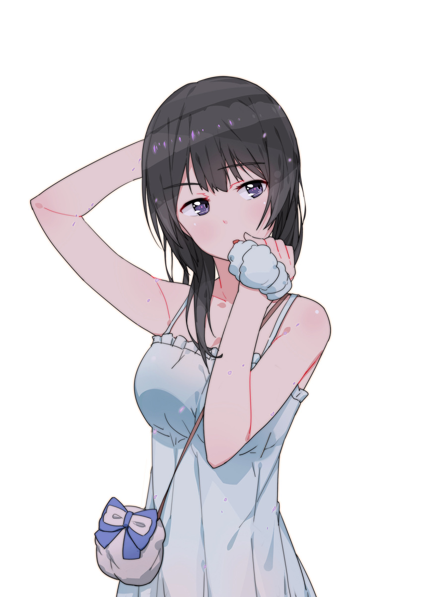 1girl, black_hair, dress, gan_xing_naobing, hibike!_euphonium, highres, kousaka_reina, long_hair, scrunchie, solo, violet_eyes