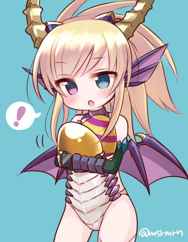!, 1girl, :o, bangs, blonde_hair, blue_background, blue_eyes, blue_sonia_(p&amp;d)