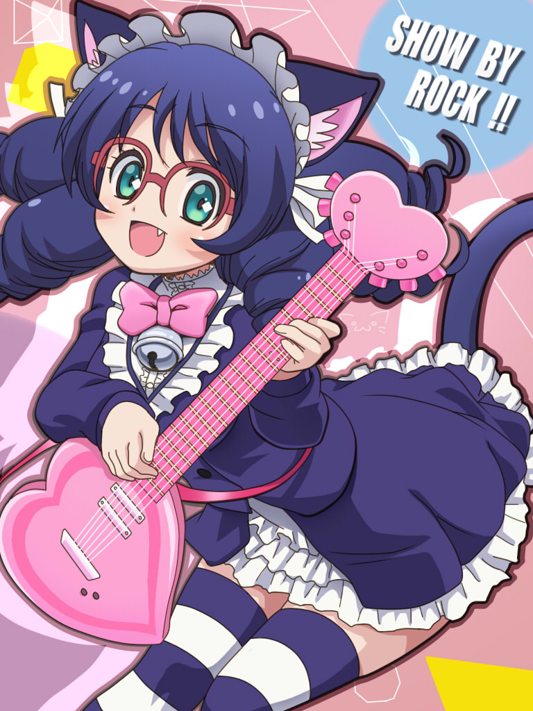 1girl, animal_ears, awa, bell, blush, cat_ears, cat_tail, cyan_(show_by_rock!!)