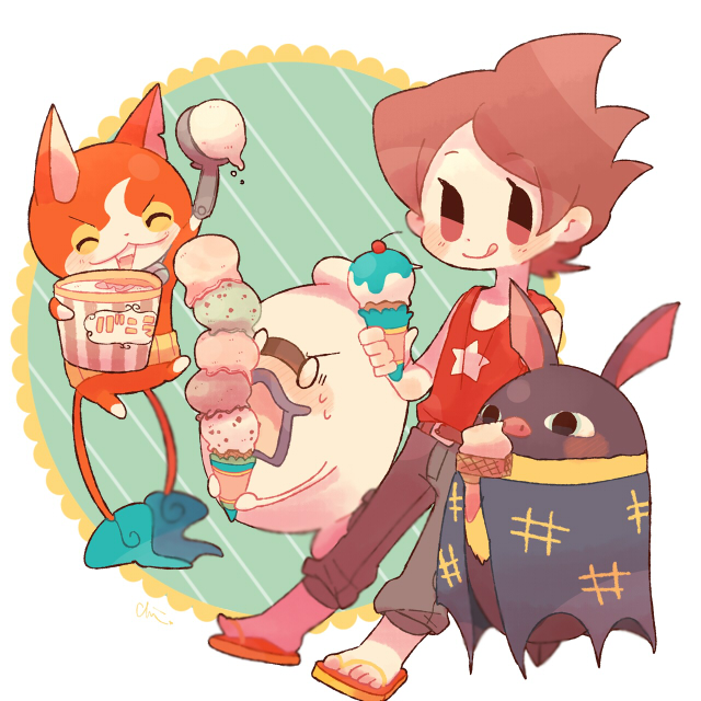 0_0, 1boy, amano_keita, bat, blush, brown_hair, cat, cherry