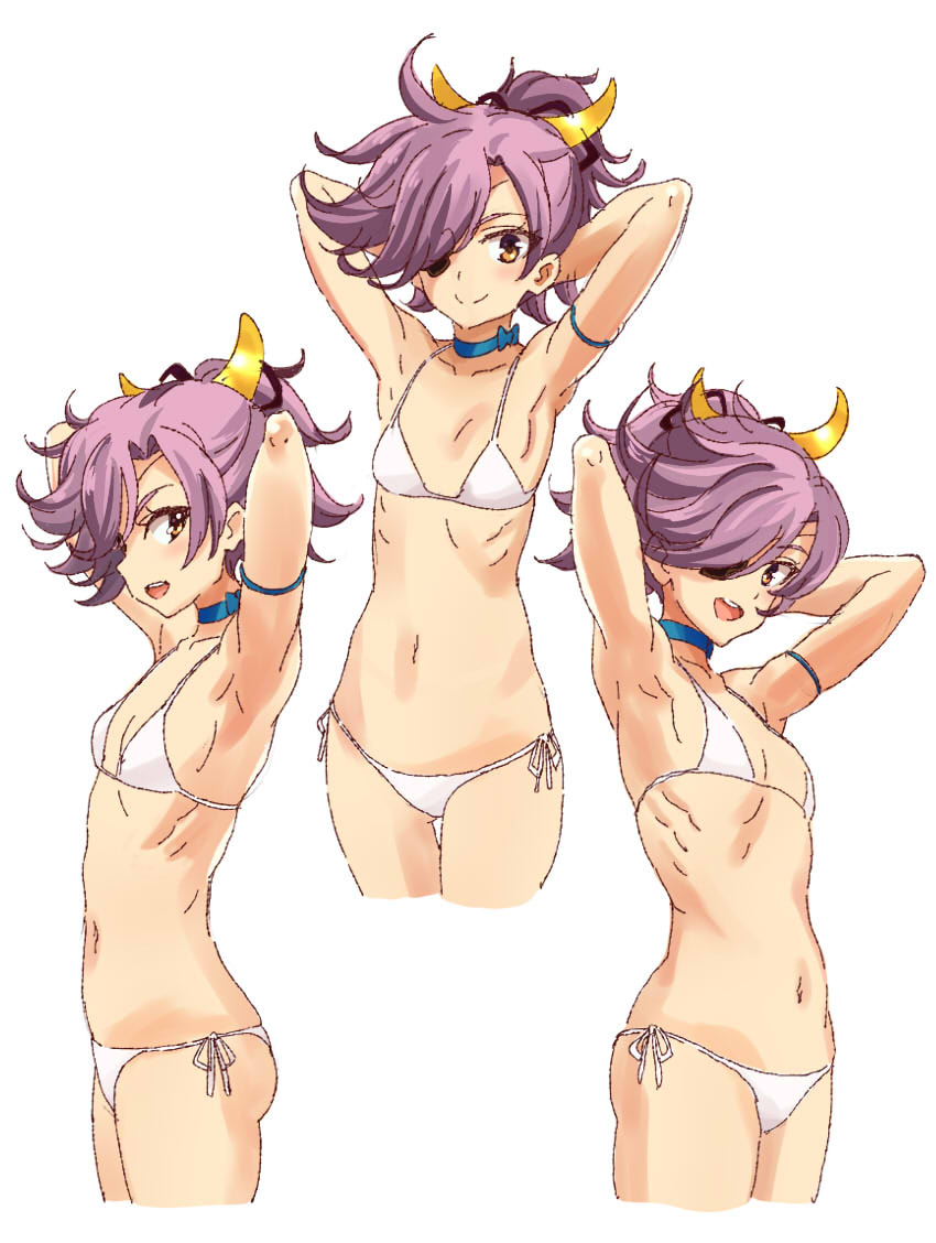 1girl, :d, arms_up, artist_request, bikini, choker, date_masamune_(eiyuu_senki), eiyuu_senki