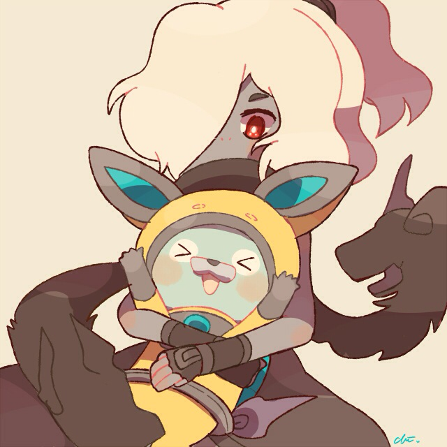 >_<, 1boy, animal_ears, chiyoko_(oman1229), fingerless_gloves, gloves, grey_skin, hair_over_one_eye