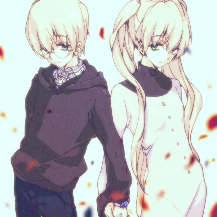 black_(kekkai_sensen), blonde_hair, glasses, kekkai_sensen, kiguchiko, white_(kekkai_sensen)