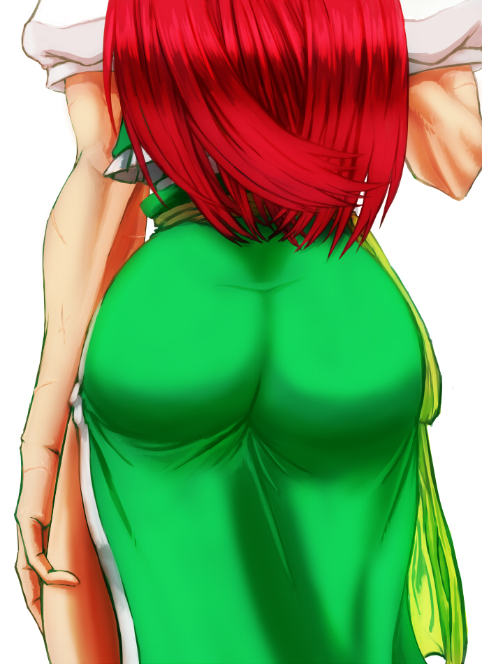 1girl, arm_at_side, ass, bruise, from_behind, hong_meiling, injury, littlefinger1988