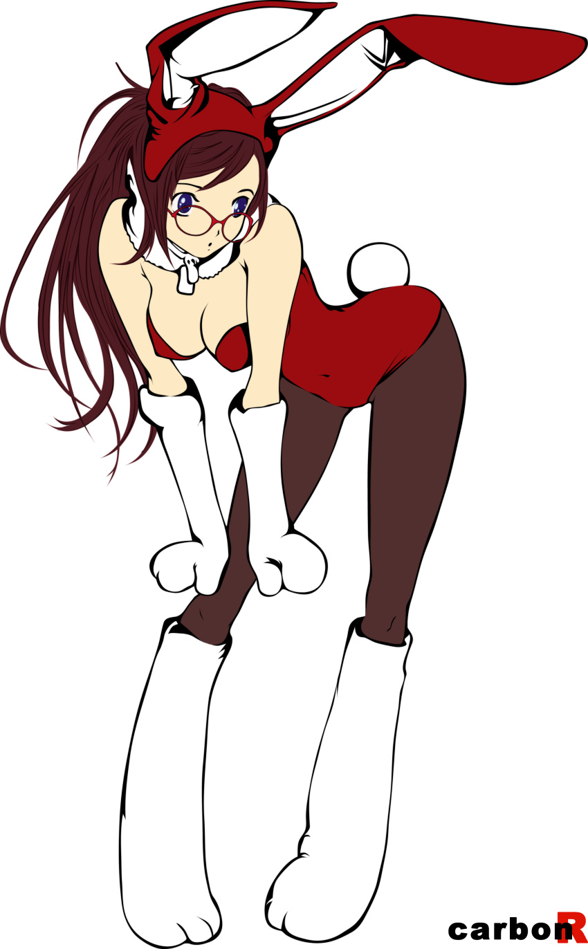 blue_eyes, boots, brown_hair, glasses, gloves, long_hair, pantyhose, redhead