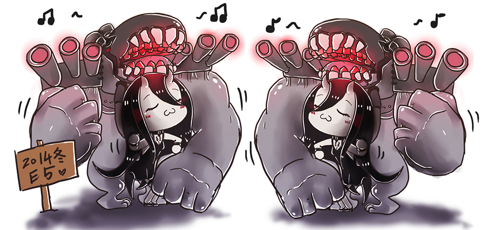 1girl, :3, battleship-symbiotic_hime, black_dress, black_hair, closed_eyes, closed_mouth, dancing