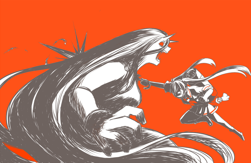 2girls, battleship-symbiotic_hime, black_dress, black_hair, dress, kantai_collection, long_hair, multiple_girls