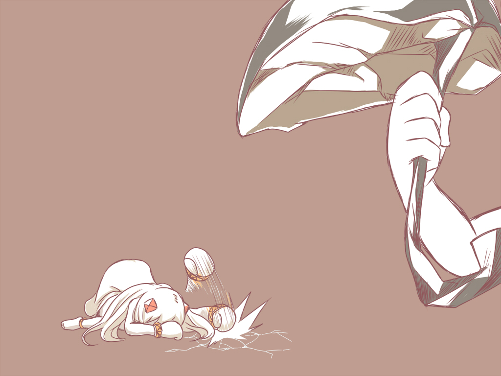 1girl, dress, kantai_collection, long_hair, lying, mittens, northern_ocean_hime, on_ground
