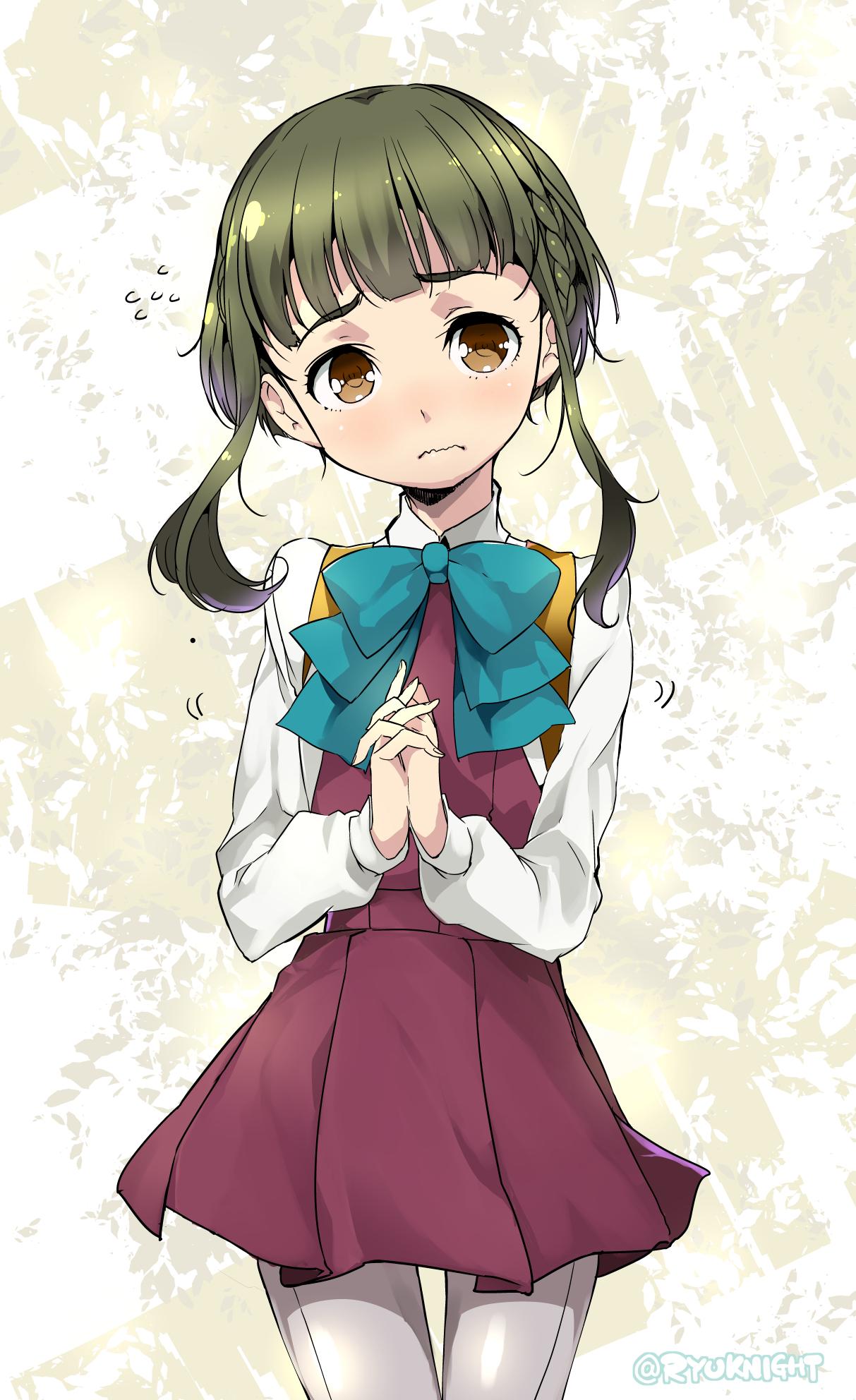 1girl, green_hair, highres, kantai_collection, naitou_ryuu, pantyhose, school_uniform, short_hair