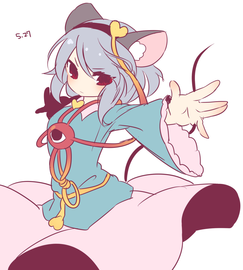 1girl, animal_ears, blush, cosplay, dated, grey_hair, hairband, heart