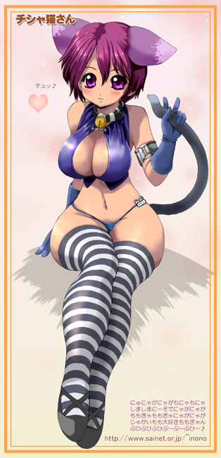 bell, catgirl, collar, gloves, halter_neck, inono, nekomimi, purple_hair