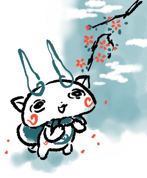 chill_ykon, flower, from_above, furoshiki, koma-san, limited_palette, looking_up, no_humans