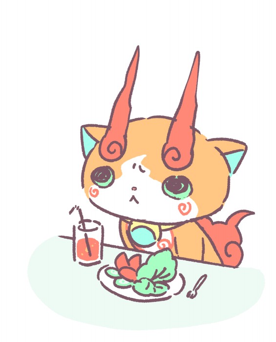 :<, chill_ykon, drinking_glass, drinking_straw, flat_color, food, fork, jibakoma