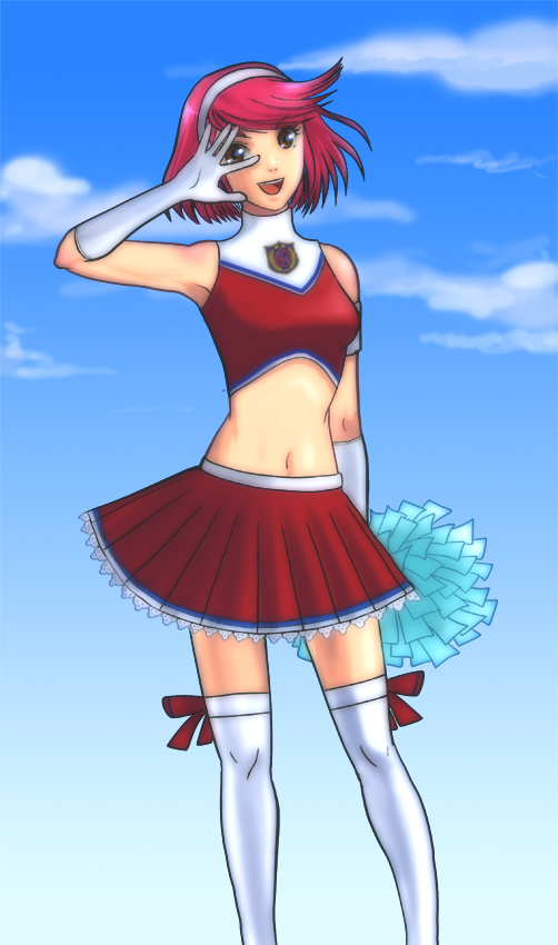 cheerleader, hairband, headband, navel, osu!_tatakae!_ouendan, pom_poms, shirosaki_rin, thigh-highs
