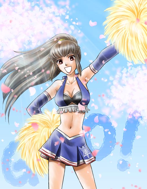kaoruko_maya, maya_kaoruko, navel, osu!_tatakae!_ouendan, pom_poms, ponytail