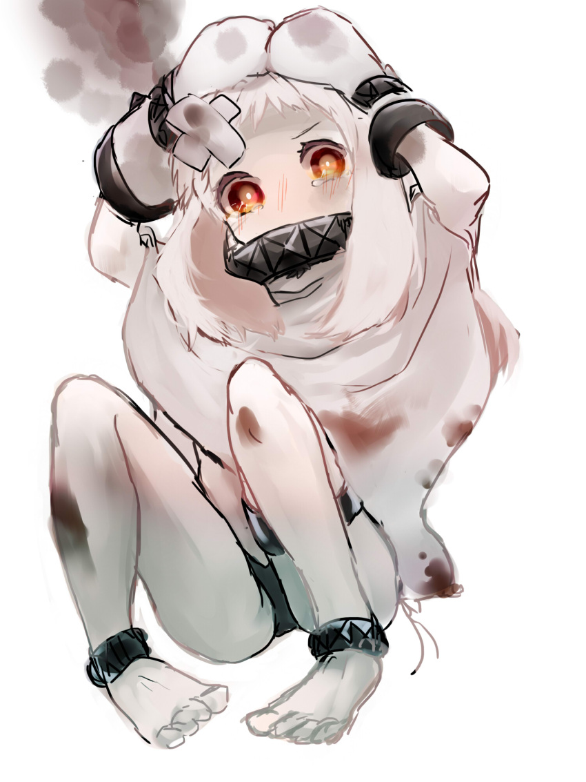 1girl, bruise, commentary, covered_mouth, crying, dress, furumachi_kyuu, highres