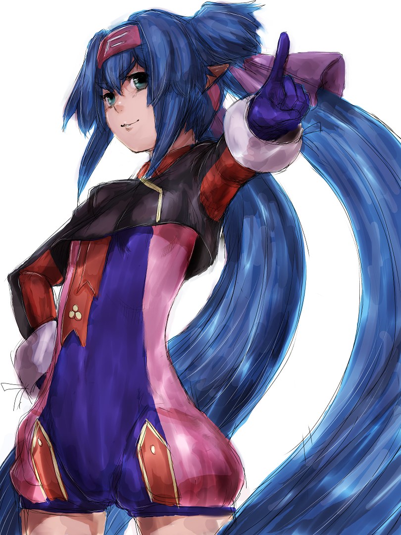 blue_hair, child, flat_chest, gloves, green_eyes, headband, humio, klan_klan