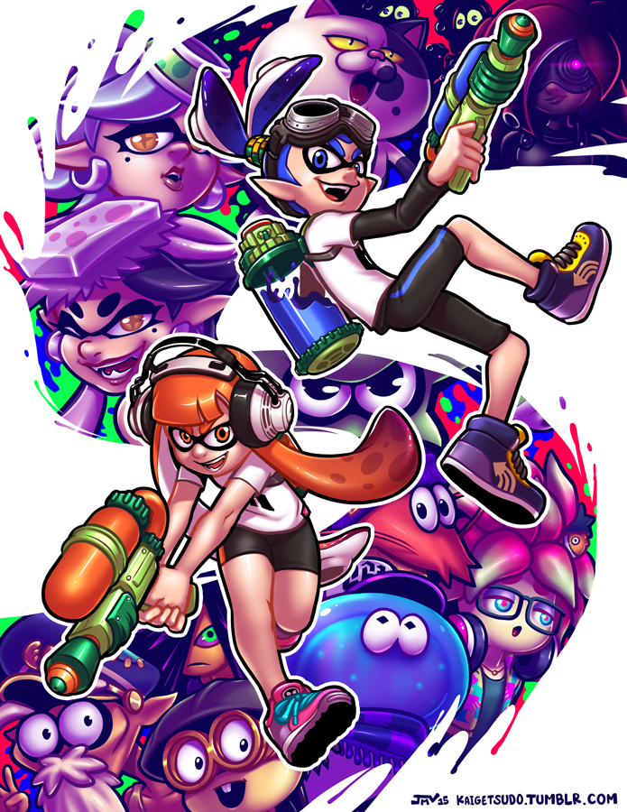 6+boys, 6+girls, anemo_(splatoon), animal_humanoid, annie_(splatoon), anthro, bike_shorts, blue_eyes