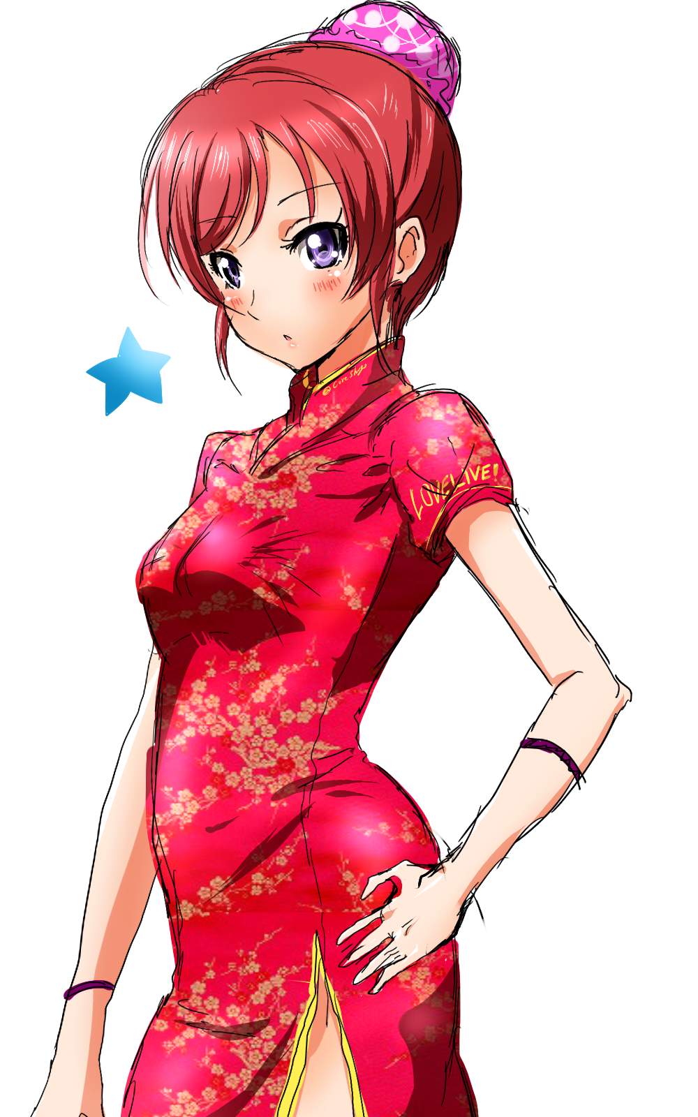 alternate_hairstyle, china_dress, chinese_clothes, hair_bun, highres, love_live!_school_idol_project, nishikino_maki, redhead