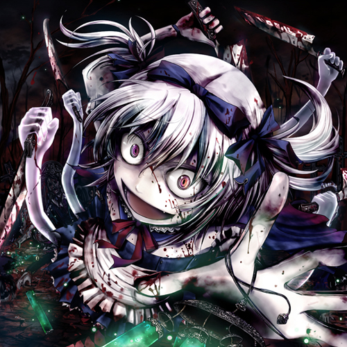 1girl, blood, blood_on_face, bloody_clothes, knife, lowres, monster_girl, multiple_arms