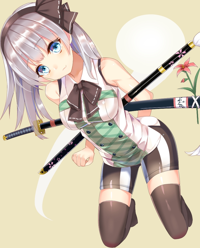 1girl, alternate_costume, ashu, bare_arms, bare_shoulders, bent_over, bike_shorts, black_legwear