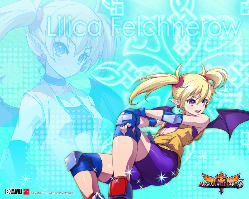 2girls, ahoge, akaga_hirotaka, arcana_heart, arcana_heart_3, blonde_hair, blue_background, blue_eyes