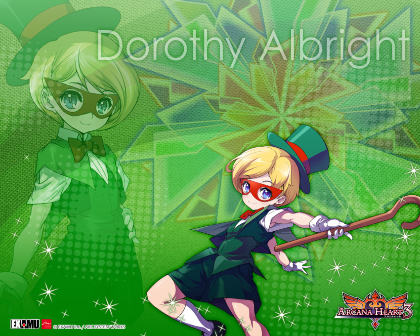2girls, akaga_hirotaka, androgynous, arcana_heart, arcana_heart_3, blonde_hair, blue_eyes, cane