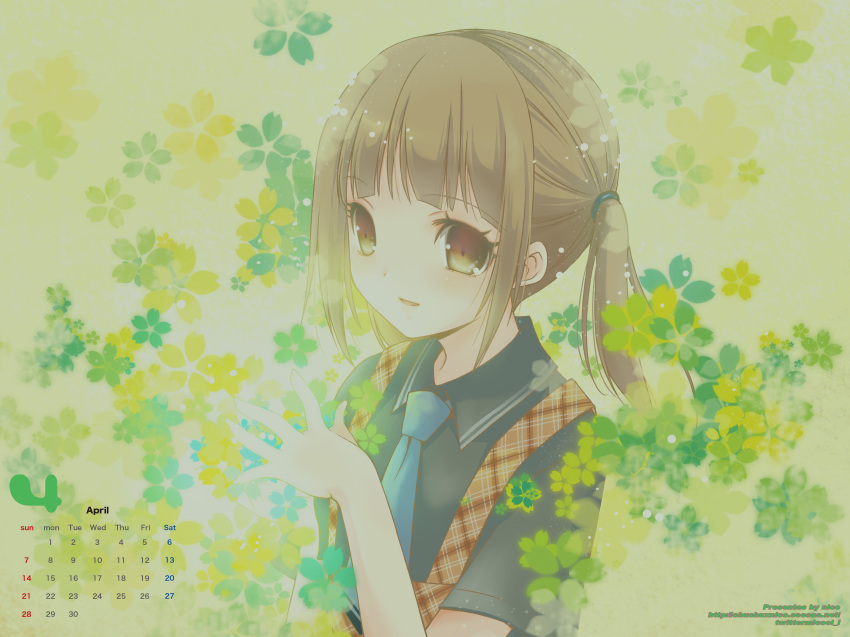 absurdres, brown_eyes, brown_hair, calendar, character_request, highres, long_hair, necktie
