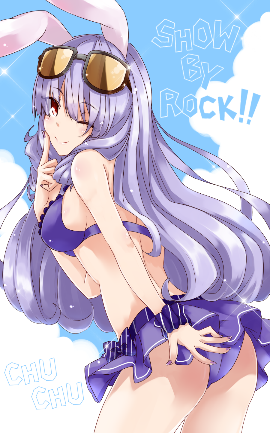 1girl, animal_ears, bikini_skirt, chuchu_(show_by_rock!!), highres, kinsenka, long_hair, one_eye_closed