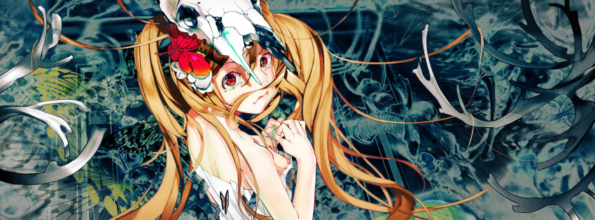 1girl, animal_skull, blonde_hair, bone, breasts, dress, el-zheng, highres