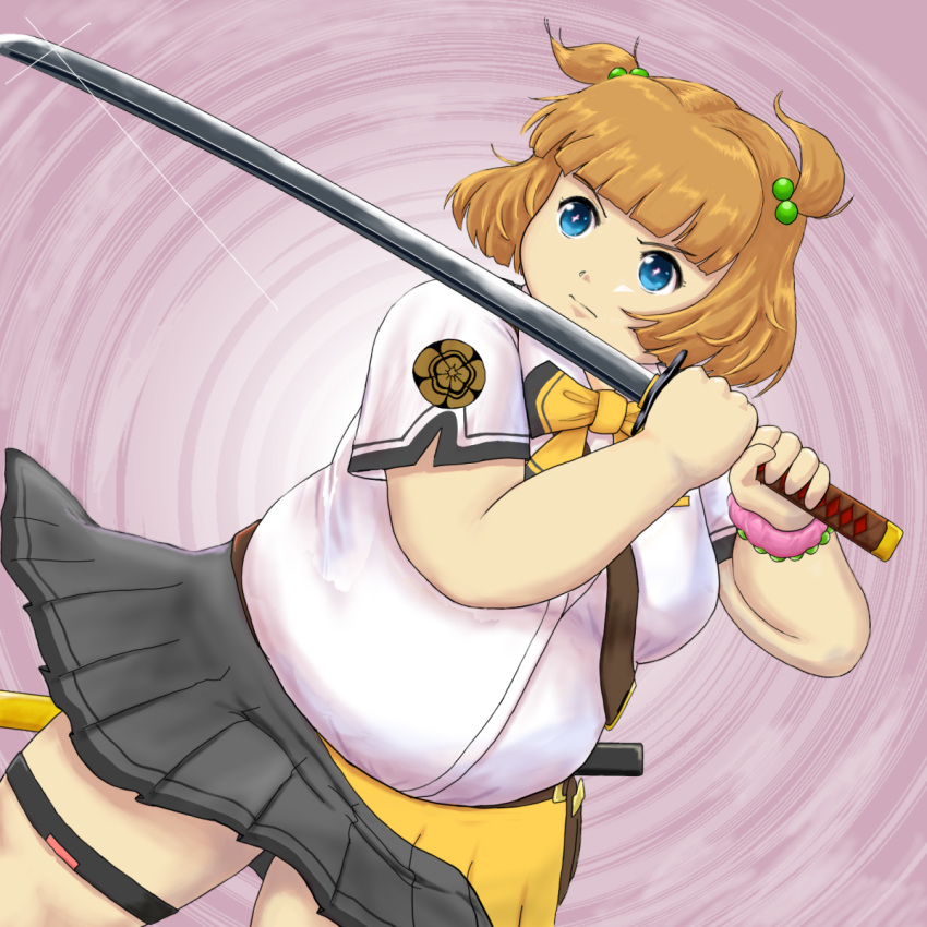 1girl, big_belly, blue_eyes, bracelet, breasts, brown_hair, determined, fat