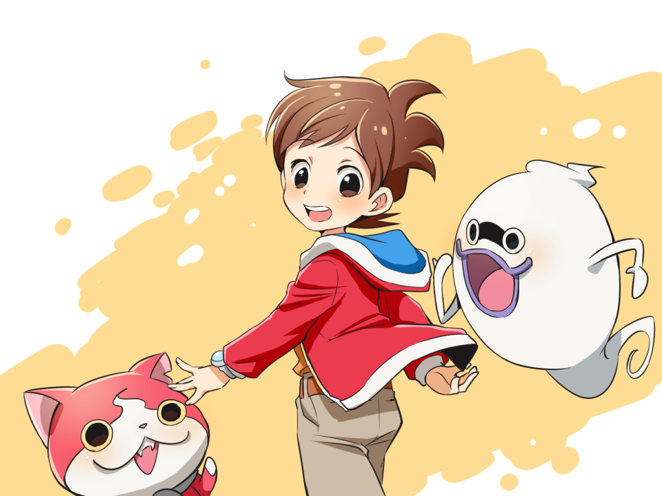 1boy, amano_keita, belt, brown_eyes, brown_hair, cat, fangs, from_behind