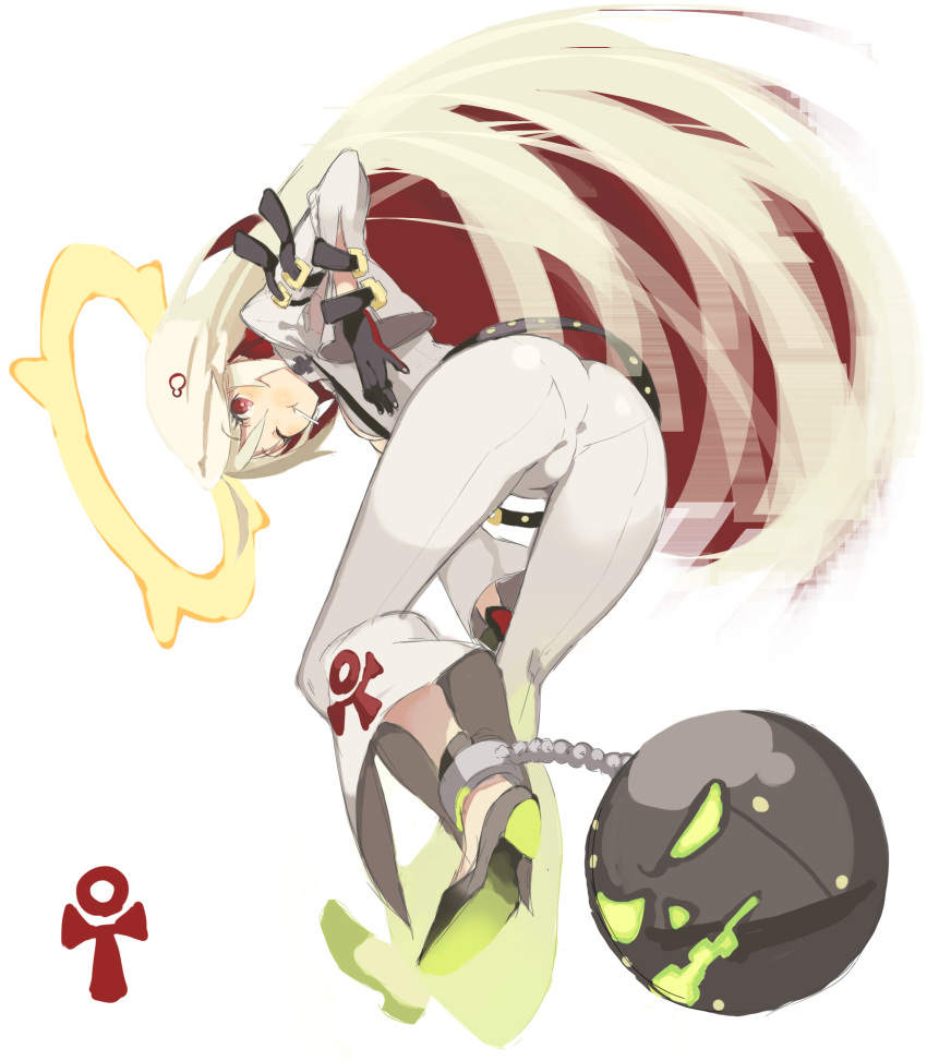 absurdres, ass, ball_and_chain_restraint, belt, chourui, guilty_gear, guilty_gear_xrd, halo