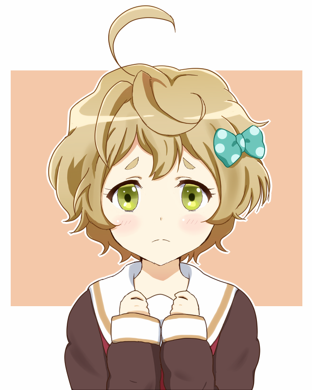 1girl, ahoge, blonde_hair, bow, green_eyes, hair_bow, hibike!_euphonium, kawashima_sapphire