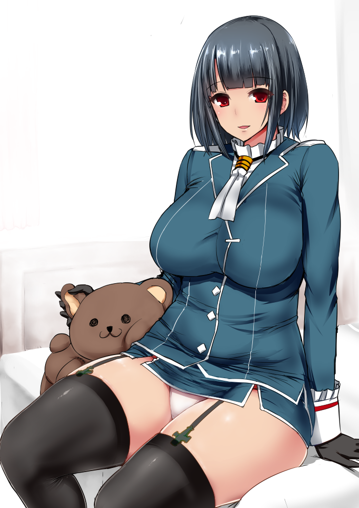 1girl, black_gloves, black_hair, blush, breasts, gloves, ishimura_(ishimura-ya), kantai_collection