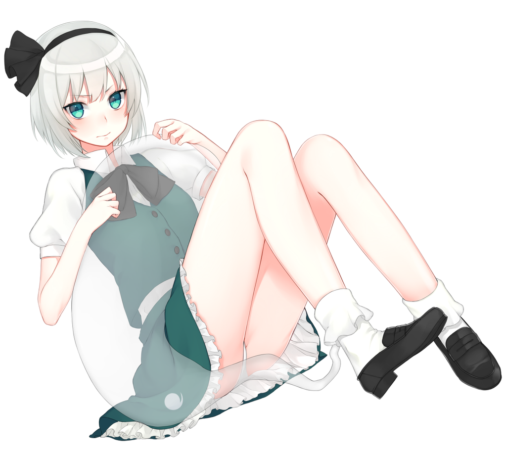 1girl, bow, bowtie, ectoplasm, full_body, green_eyes, hairband, hitodama