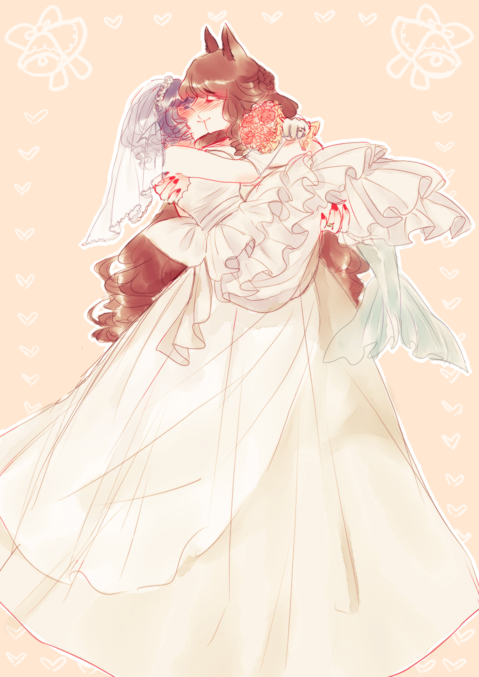 2girls, bouquet, bridal_veil, carrying, dress, flower, highres, imaizumi_kagerou