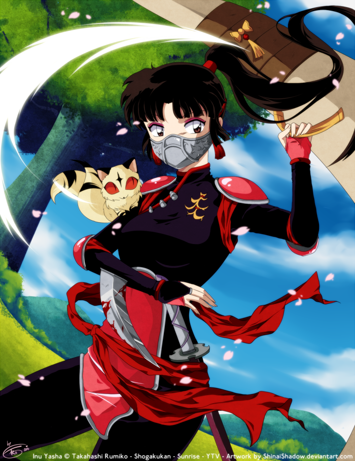 1girl, arm_blade, blood, bodysuit, brown_eyes, brown_hair, cherry_blossoms, elbow_pads