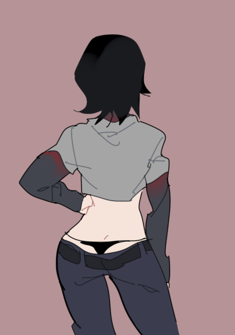 1girl, ass, bai_mei_(unko1172), black_panties, butt_crack, crop_top, cube_(jsr), from_behind
