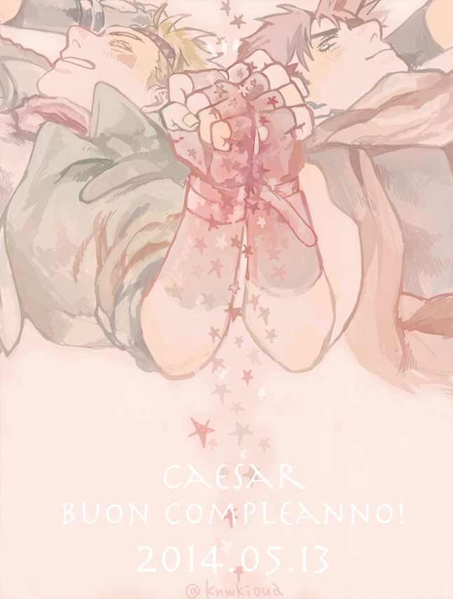 2boys, caesar_anthonio_zeppeli, fist_bump, jojo_no_kimyou_na_bouken, joseph_joestar_(young), kinouka, multiple_boys, muted_color, scarf, star_print
