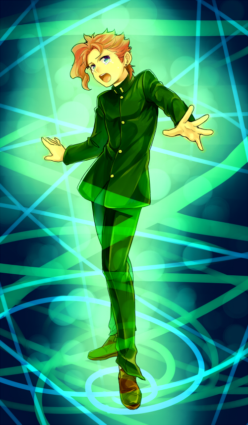 1boy, adapted_costume, gakuran, hierophant_green, holstein_kurita, jojo_no_kimyou_na_bouken, kakyouin_noriaki, redhead