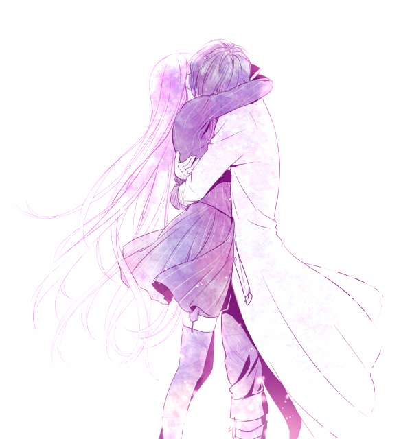 1boy, 1girl, hetero, hug, izumi_shio, long_hair, mysterious_youth_(walpurgis_no_uta), short_hair