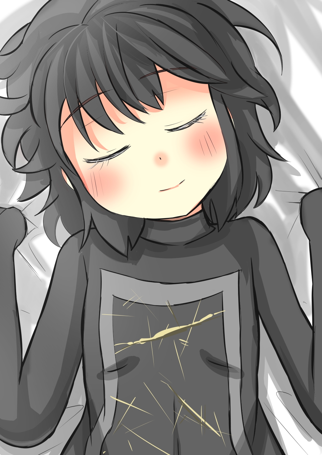 1girl, black_hair, closed_eyes, commentary, death, flat_chest, gaoo_(frpjx283), highres