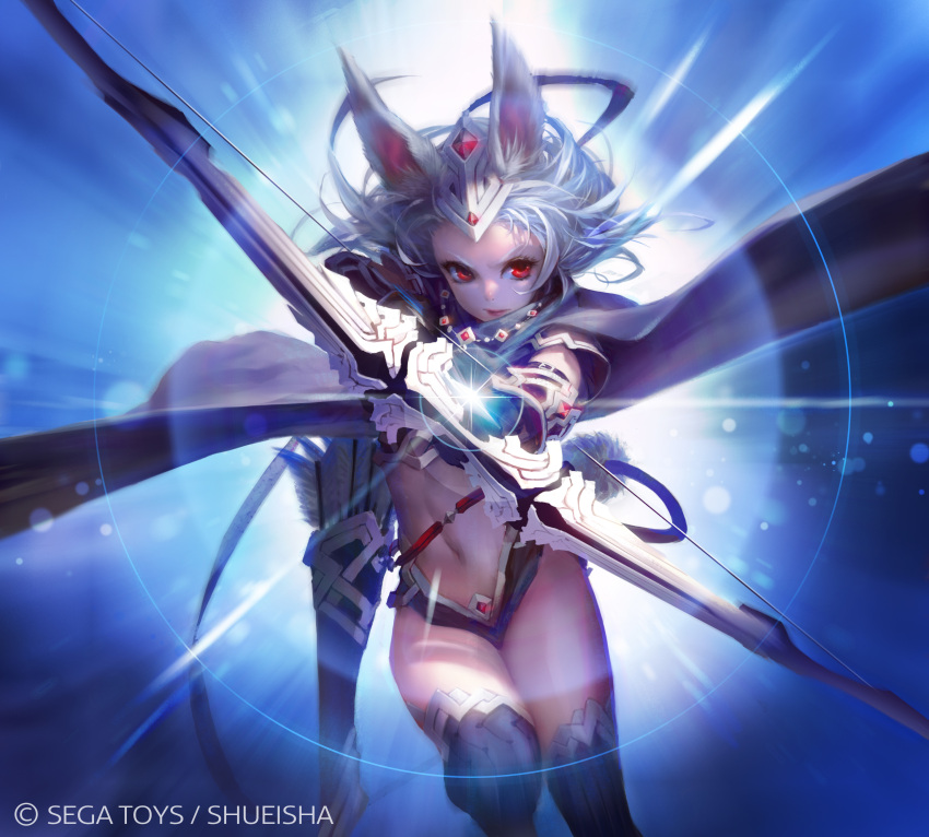 absurdres, animal_ears, arrow, attack, bow_(weapon), cape, determined, highres