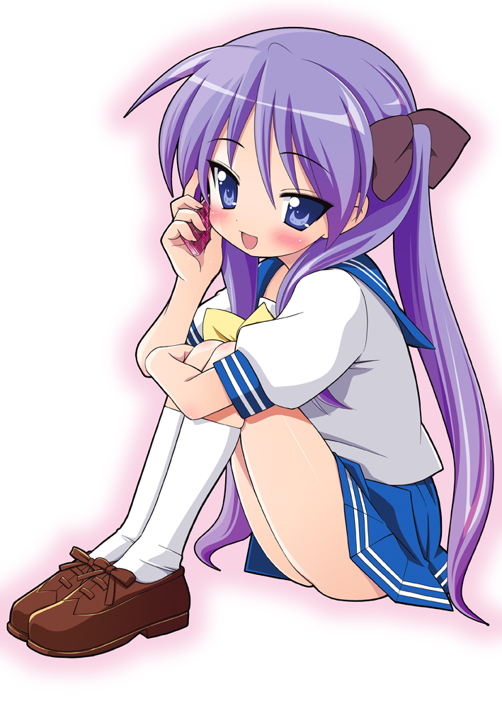 blush, cellphone, hiiragi_kagami, long_hair, lucky_star, misooden, phone, purple_hair