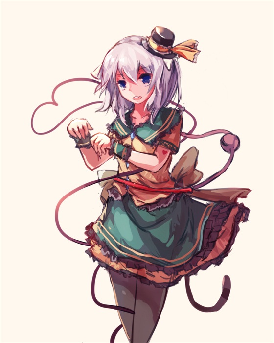 1girl, alternate_headwear, animal_ears, arms_up, blouse, blue_eyes, cat_ears, cat_tail