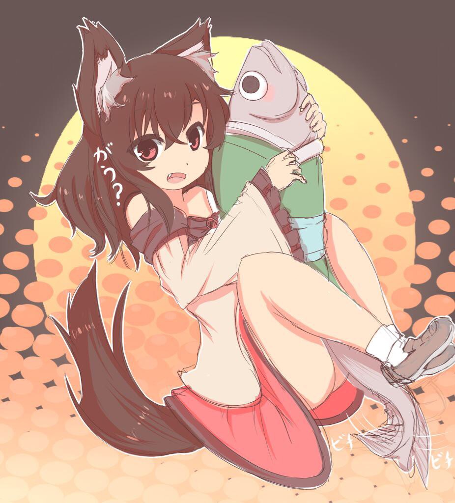 1girl, akatsuki_no_guuru, animal_ears, animalization, blush, brooch, brown_hair, dress