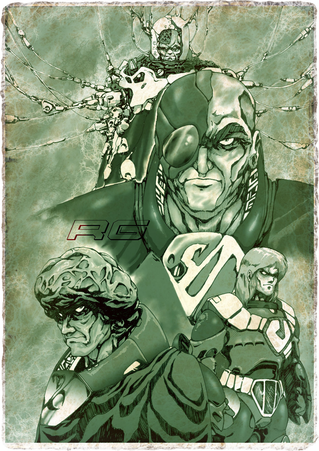 4boys, alien, angry, armor, artificial_eye, bald, boddole_zer, cable