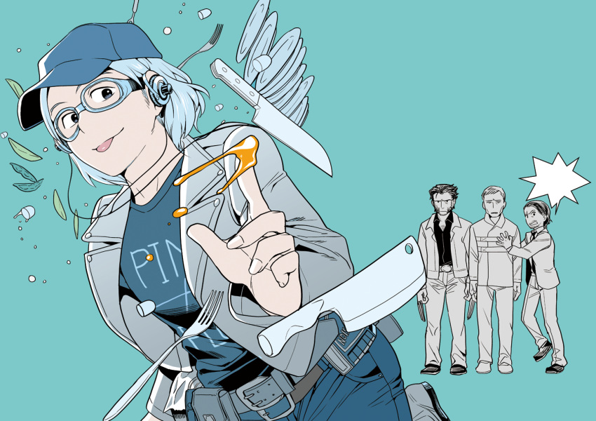 4boys, baseball_cap, charles_xavier, hat, magneto, marvel, multiple_boys, partially_colored